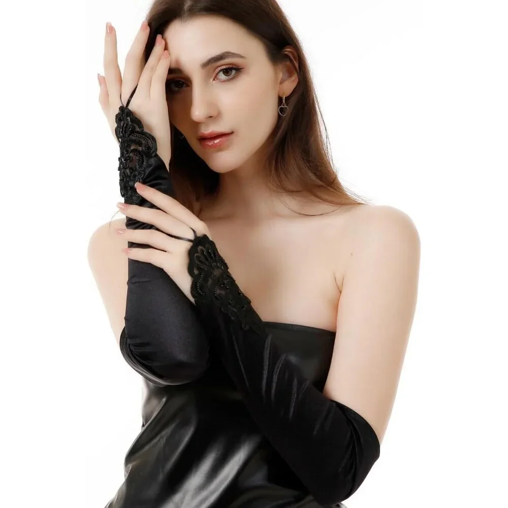 Women's Black 1 Long Gloves Accessories Fingerless Role Playing Evening Dress